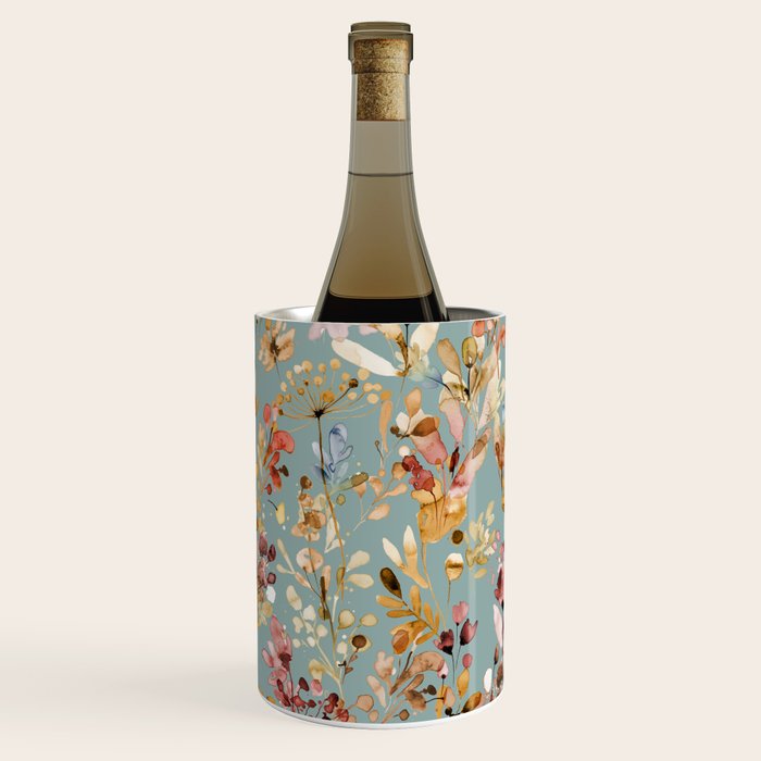 Wild Grasses Botanical Gold Teal Wine Chiller Gallery Image 1