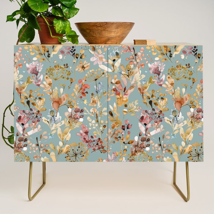 Wild Grasses Botanical Gold Teal Credenza Gallery Image 1