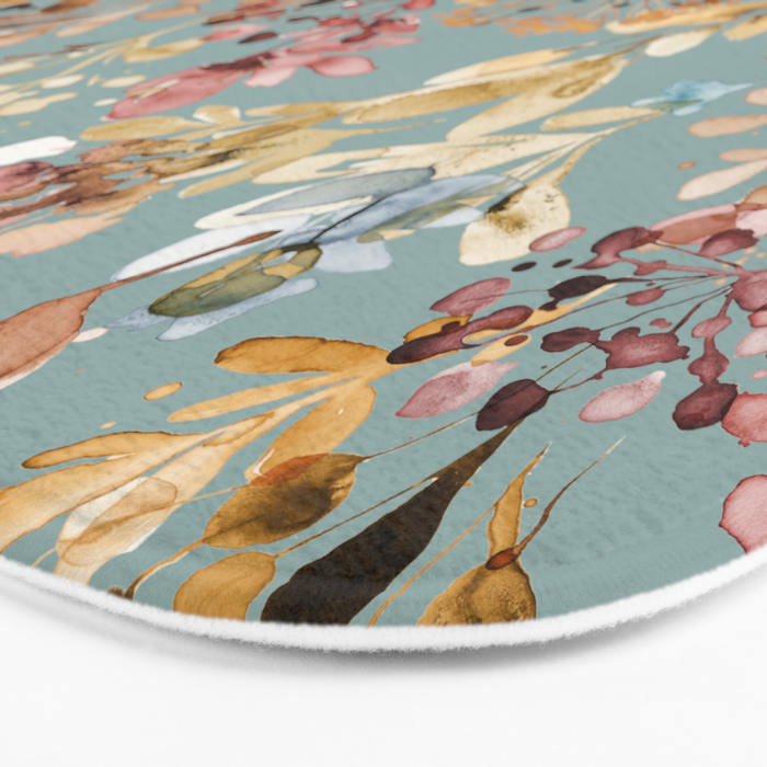 Wild Grasses Botanical Gold Teal Bath Mat Gallery Image 3