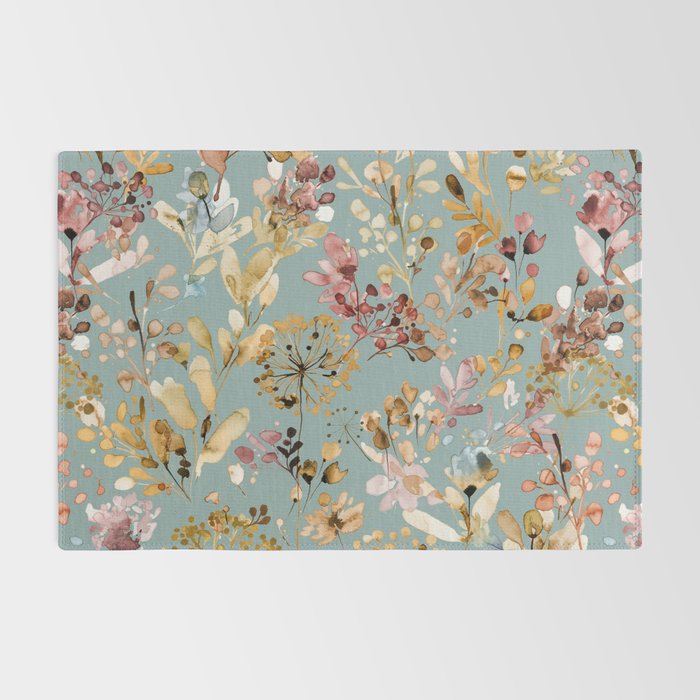 Wild Grasses Botanical Gold Teal Rug Gallery Image 2