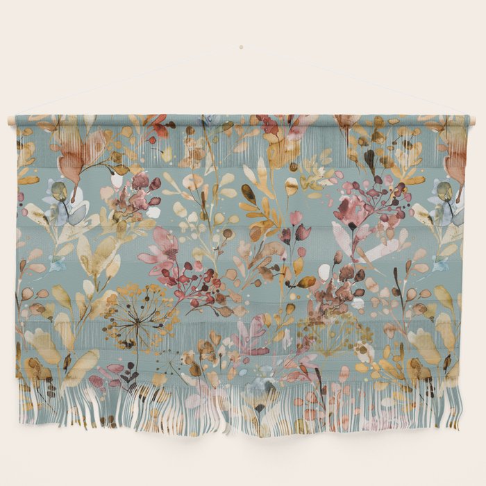 Wild Grasses Botanical Gold Teal Wall Hanging Gallery Image 1