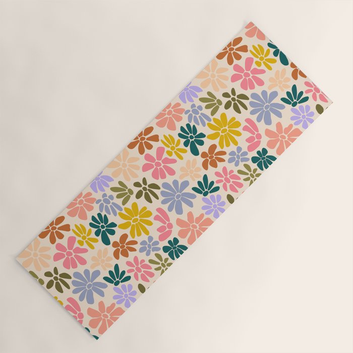 Rainbow Color Retro Floral  Yoga Mat Gallery Image 1