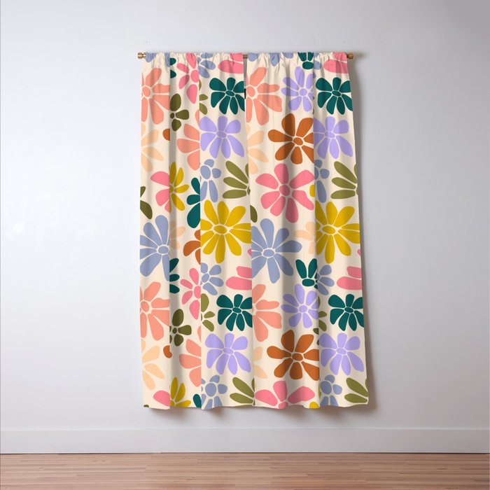 Rainbow Color Retro Floral  Window Curtain Gallery Image 3