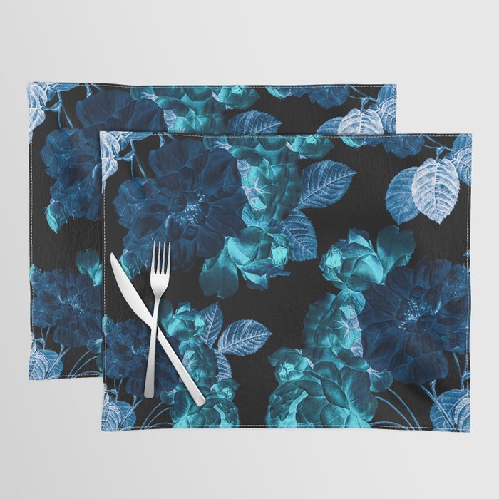 Flora temptation - moonlit blue Placemat Gallery Image 1