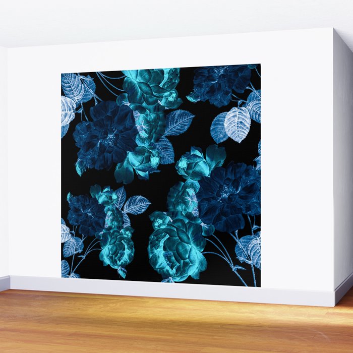 Flora temptation - moonlit blue Wall Mural Gallery Image 2