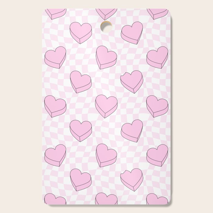 Pink love heart candy checkered pattern Cutting Board Gallery Image 1