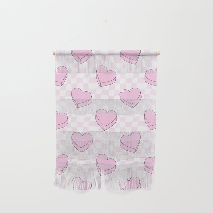 Pink love heart candy checkered pattern Wall Hanging Gallery Image 1