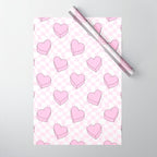 Pink love heart candy checkered pattern Wrapping Paper Gallery Image 1