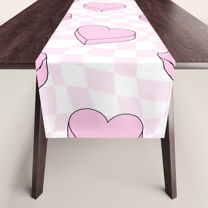 Pink love heart candy checkered pattern Table Runner Gallery Image 1