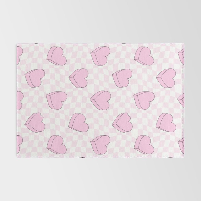 Pink love heart candy checkered pattern Rug Gallery Image 2