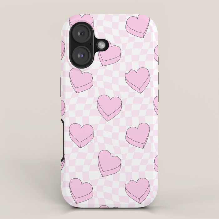 Pink love heart candy checkered pattern iPhone Case Gallery Image 1