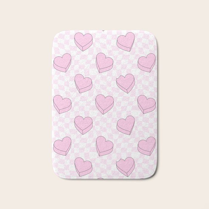 Pink love heart candy checkered pattern Bath Mat Gallery Image 1