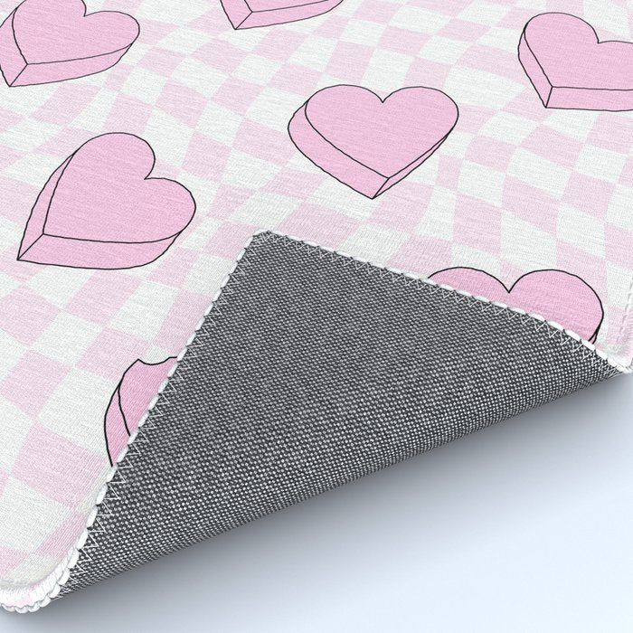 Pink love heart candy checkered pattern Rug Gallery Image 4