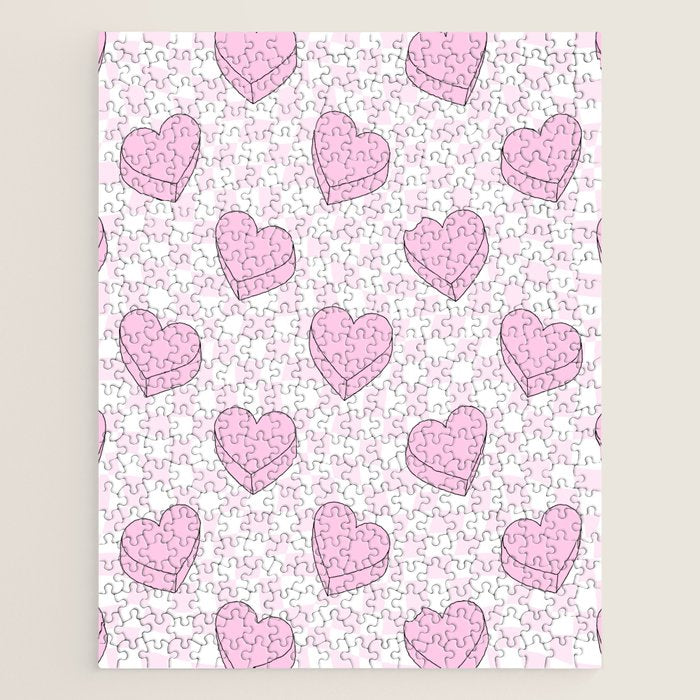 Pink love heart candy checkered pattern Jigsaw Puzzle Gallery Image 1