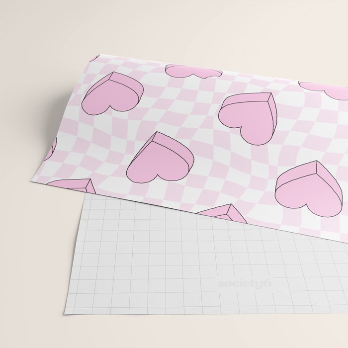 Pink love heart candy checkered pattern Wrapping Paper Gallery Image 2