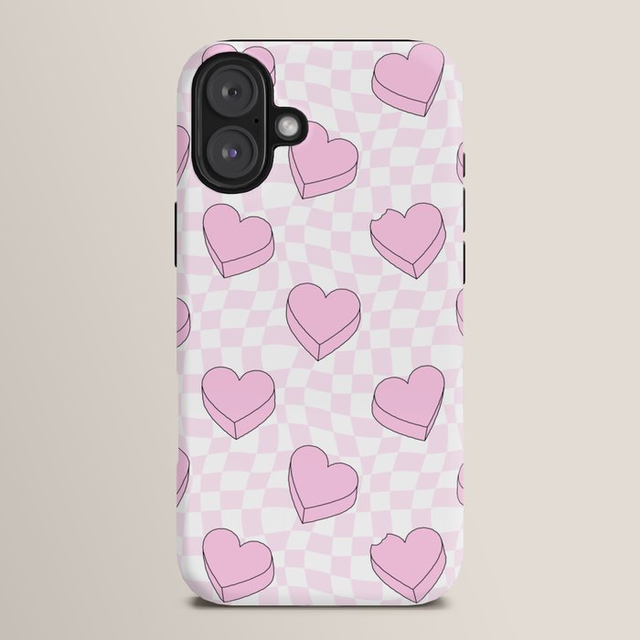 Pink love heart candy checkered pattern iPhone Case Gallery Image 14