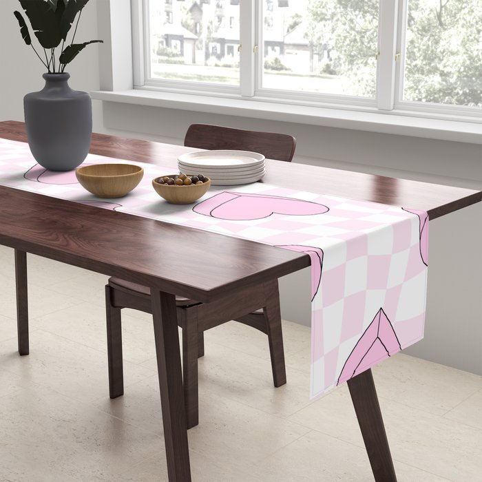 Pink love heart candy checkered pattern Table Runner Gallery Image 2
