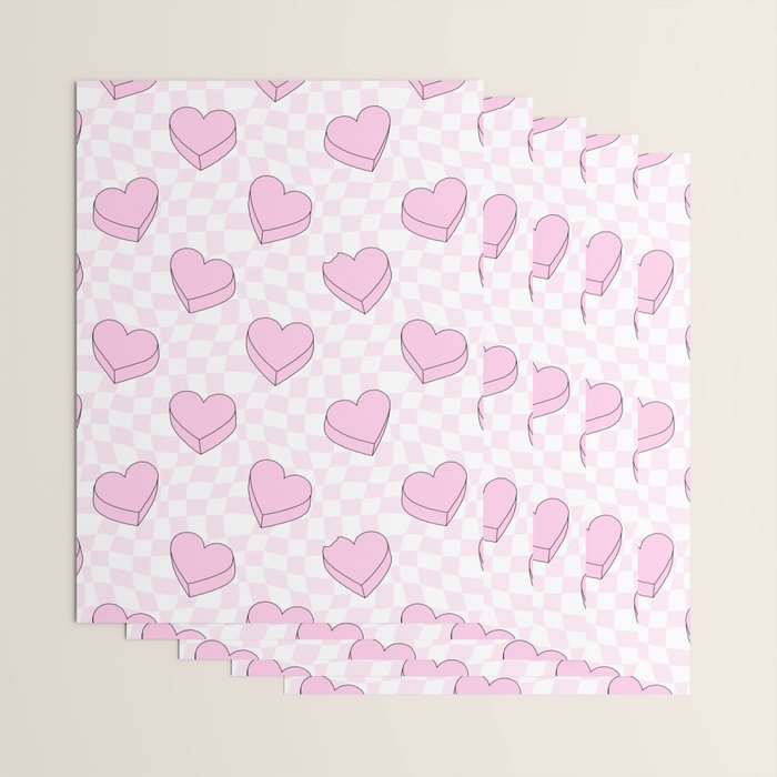 Pink love heart candy checkered pattern Wrapping Paper Gallery Image 3