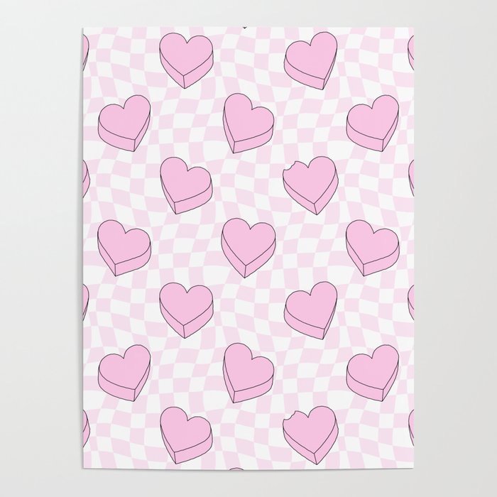 Pink love heart candy checkered pattern Poster Gallery Image 4