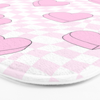 Pink love heart candy checkered pattern Bath Mat Gallery Image 3