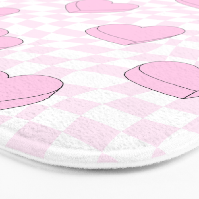 Pink love heart candy checkered pattern Bath Mat Gallery Image 3