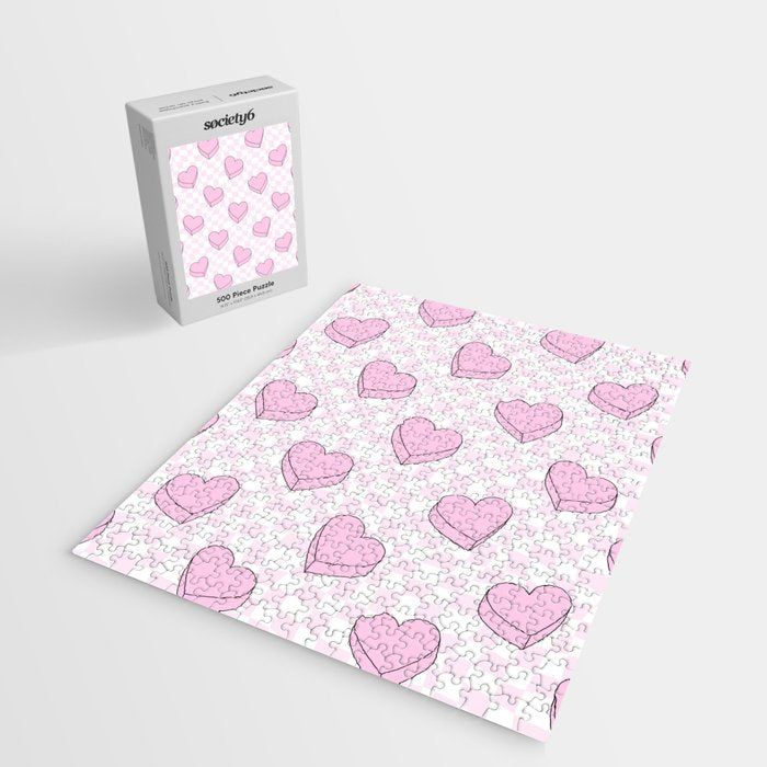 Pink love heart candy checkered pattern Jigsaw Puzzle Gallery Image 2