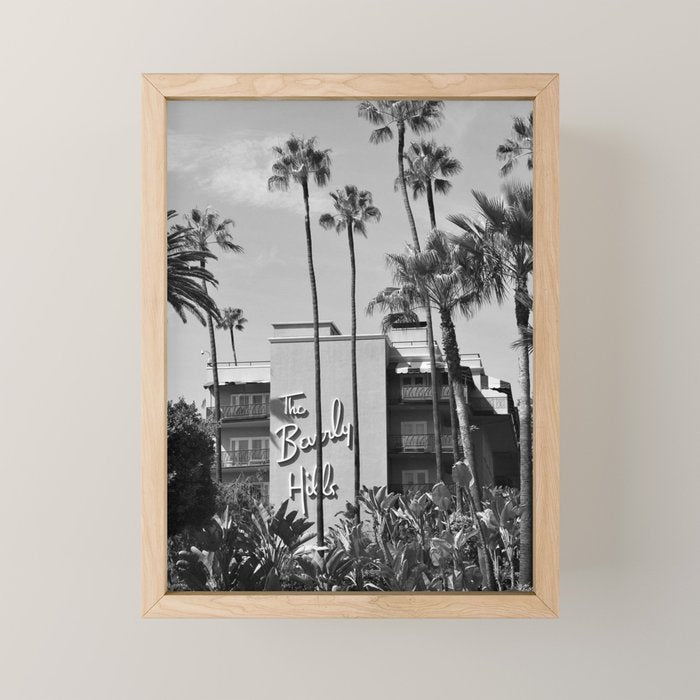 Beverly Hills Hotel, California black and white photograph / black and white photography Mini Art Print Gallery Image 1