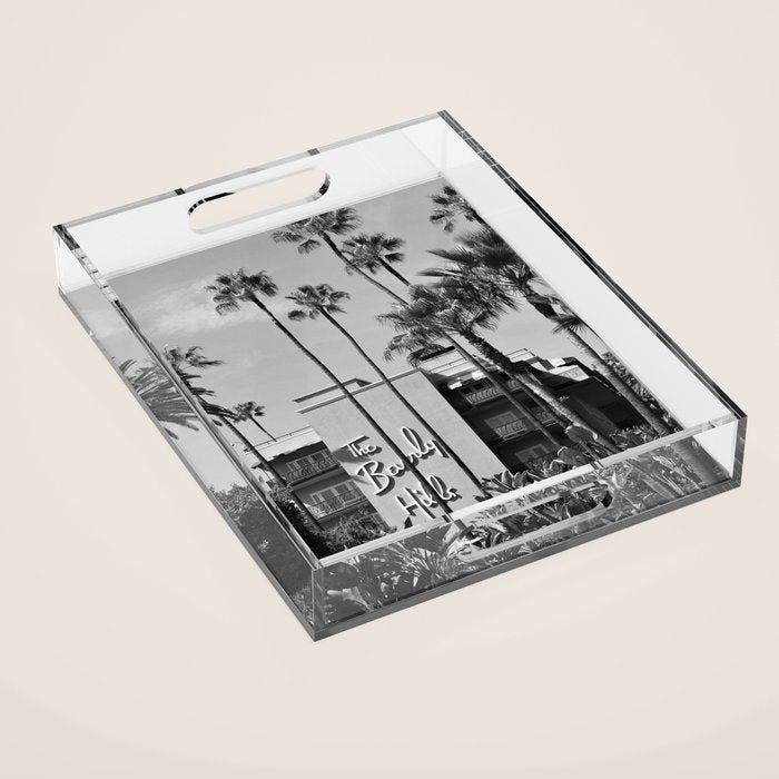 Beverly Hills Hotel, California black and white photograph / black and white photography Acrylic Tray Gallery Image 1