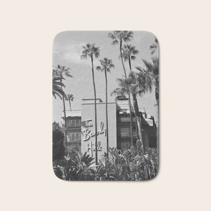 Beverly Hills Hotel, California black and white photograph / black and white photography Bath Mat Gallery Image 1
