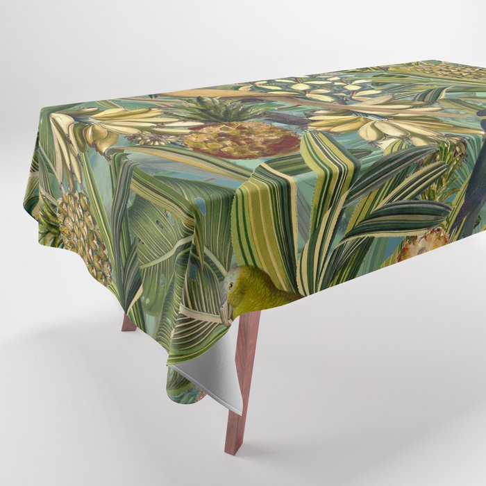 Vintage & Shabby Chic - Green Tropical Bird Flower Garden Tablecloth Gallery Image 1