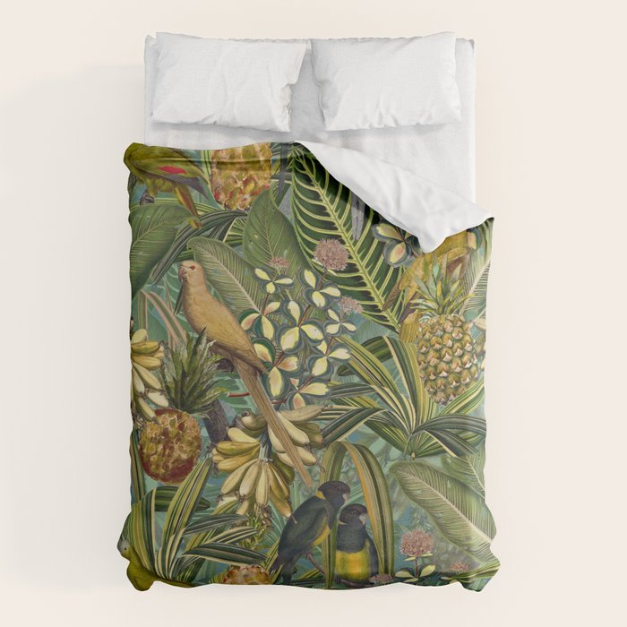 Vintage & Shabby Chic - Green Tropical Bird Flower Garden Duvet Cover Gallery Image 1