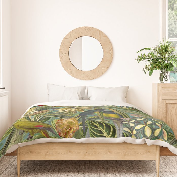 Vintage & Shabby Chic - Green Tropical Bird Flower Garden Duvet Cover Gallery Image 3