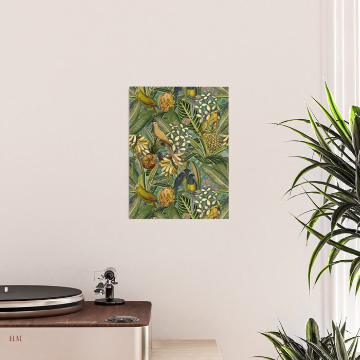 Vintage & Shabby Chic - Green Tropical Bird Flower Garden Poster Gallery Image 2