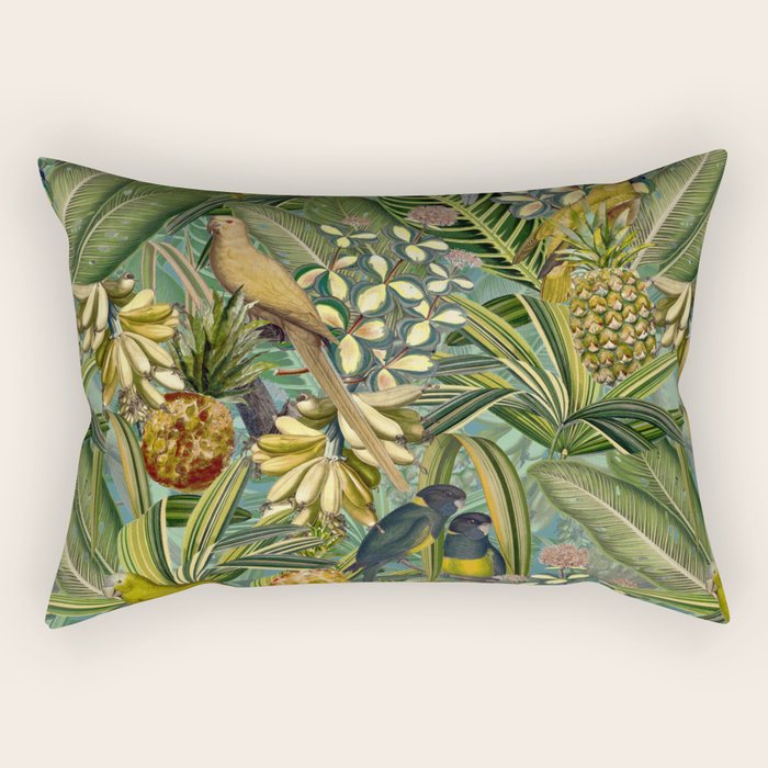 Vintage & Shabby Chic - Green Tropical Bird Flower Garden Rectangular Pillow Gallery Image 1