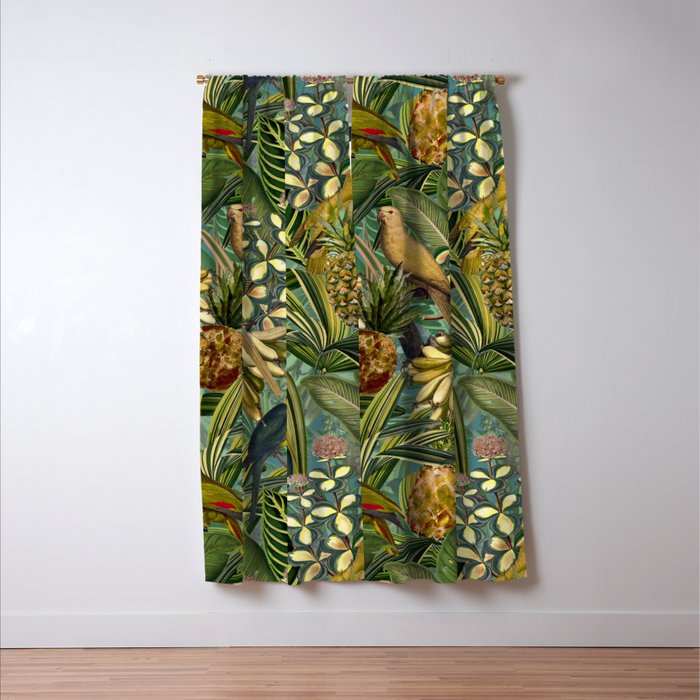 Vintage & Shabby Chic - Green Tropical Bird Flower Garden Window Curtain Gallery Image 3