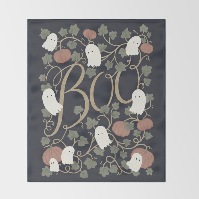 Boo! (Ghosts in the Pumpkin Patch) Throw Blanket Gallery Image 2