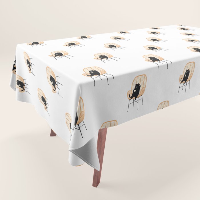 Lazy cat 2 enjoying coffee on rattan chair  Tablecloth Gallery Image 1