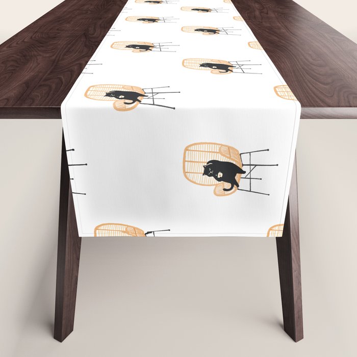Lazy cat 2 enjoying coffee on rattan chair  Table Runner Gallery Image 1
