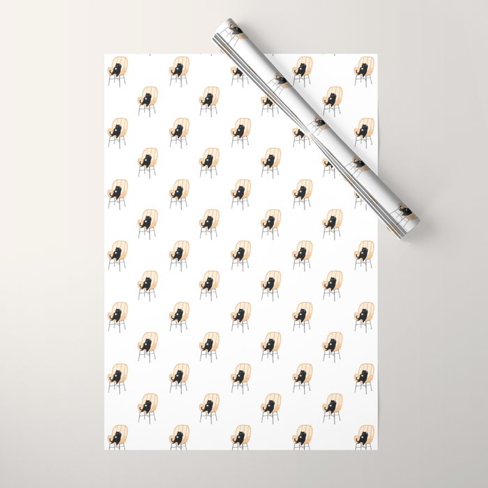 Lazy cat 2 enjoying coffee on rattan chair  Wrapping Paper Gallery Image 1