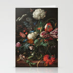 Still Life Parrot Tulips, Peonies, Hibiscus, Hydranga, Periwinkle Flowers in Vase by Jan de Heem Stationery Card Gallery Image 2