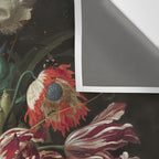 Still Life Parrot Tulips, Peonies, Hibiscus, Hydranga, Periwinkle Flowers in Vase by Jan de Heem Wall Tapestry Gallery Image 3