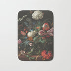 Still Life Parrot Tulips, Peonies, Hibiscus, Hydranga, Periwinkle Flowers in Vase by Jan de Heem Bath Mat Gallery Image 1