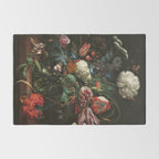 Still Life Parrot Tulips, Peonies, Hibiscus, Hydranga, Periwinkle Flowers in Vase by Jan de Heem Rug Gallery Image 2