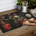 Still Life Parrot Tulips, Peonies, Hibiscus, Hydranga, Periwinkle Flowers in Vase by Jan de Heem Outdoor Rug Gallery Image 2