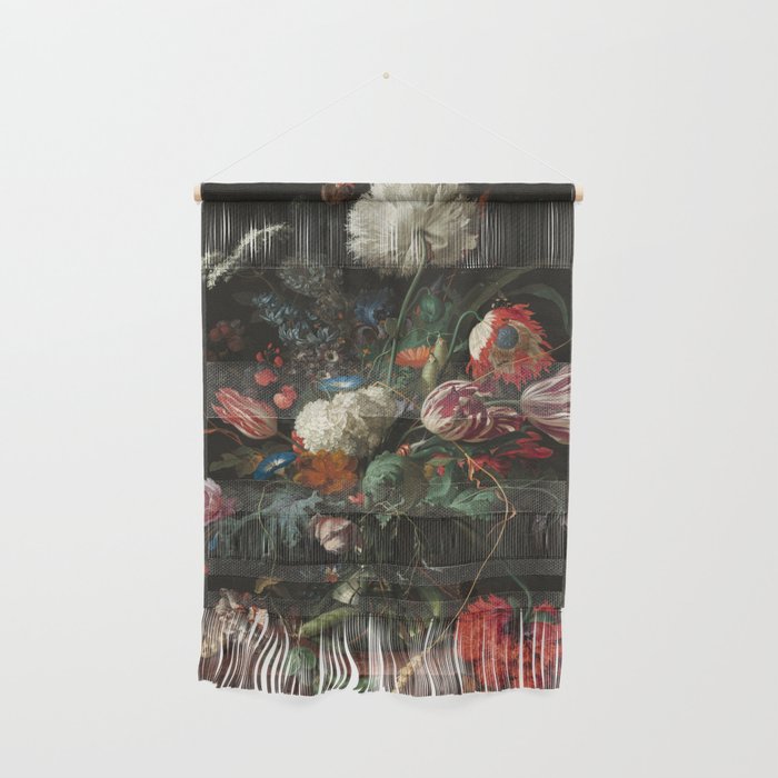 Still Life Parrot Tulips, Peonies, Hibiscus, Hydranga, Periwinkle Flowers in Vase by Jan de Heem Wall Hanging Gallery Image 1