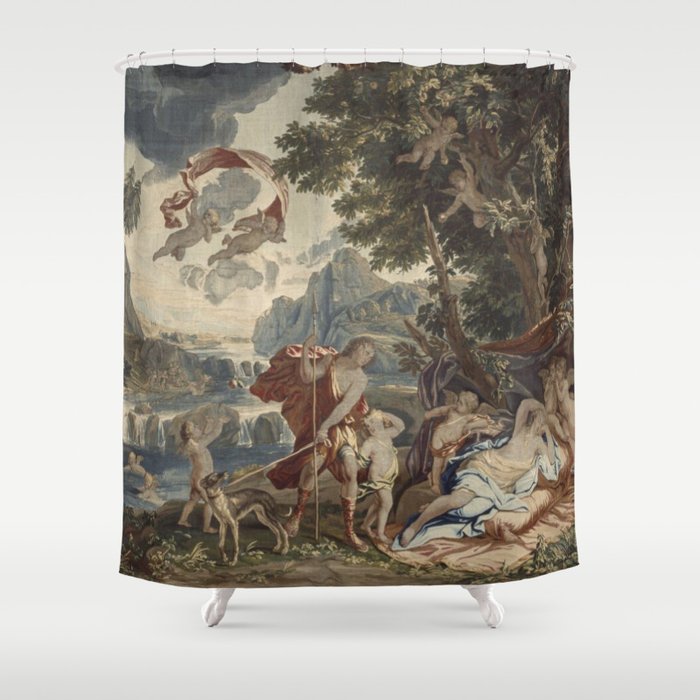 Antique 18th Century 'Venus and Adonis' Flemish Tapestry Shower Curtain Gallery Image 1