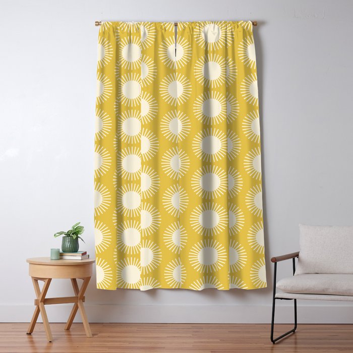 Boho Summer Sun Pattern IV Bright Yellow Window Curtain Gallery Image 1