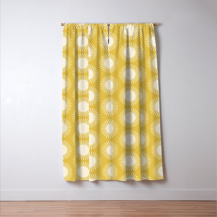 Boho Summer Sun Pattern IV Bright Yellow Window Curtain Gallery Image 3
