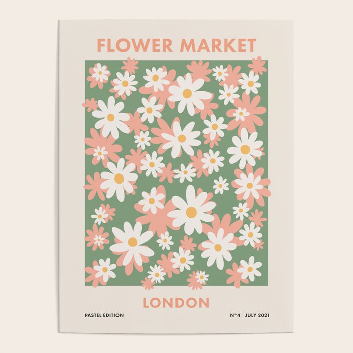 Flower Market London, Pastel Daisies Retro Print Poster Gallery Image 4