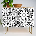 Black and White Retro Garden 60s 70s Flower Pattern Credenza Gallery Image 1
